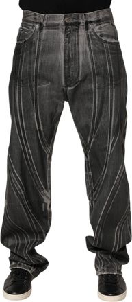 Dolce & Gabbana Black Grey Graphic Print Denim Pants Mens Jeans
