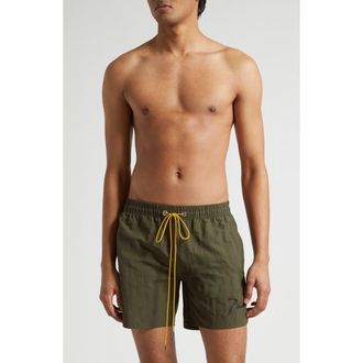 Rhude Radiator Nylon Swim Trunks in Moss Green/Black at Nordstrom, Size X-Large