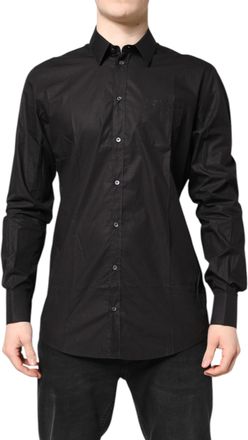Dolce & Gabbana Black GOLD Cotton Collared Formal Dress Mens Shirt