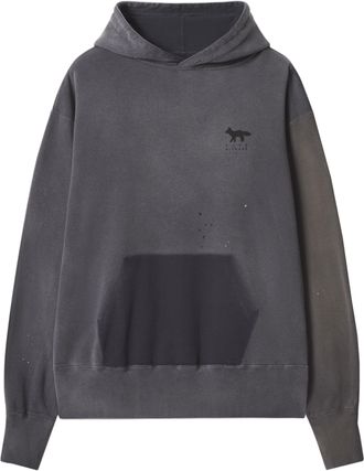 Maison Kitsun&eacute; Patchworked Fox Hooded Cotton Sweatshirt