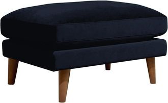 DRAWER Puf de terciopelo con patas de madera oscura - Azul marino