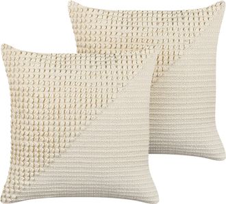 Beliani Conjunto De 2 Cojines Decorativos Con Dise&ntilde;o Elegante 45 X 45 Cm Accesorio Beige Claro Pellaea