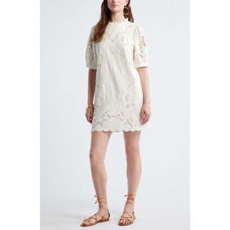 Treasure & Bond Cutwork Embroidery Minidress in Ivory Egret at Nordstrom, Size Xx-Large