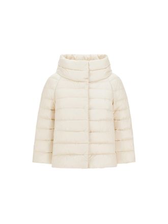 Herno Satin-Woven Mini Cape with Bejewelled Sleeves and Funnel Neck