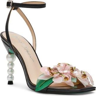 Betsey Johnson Kasie Beade Flower Ankle Strap Sandal in Black at Nordstrom, Size 9.5
