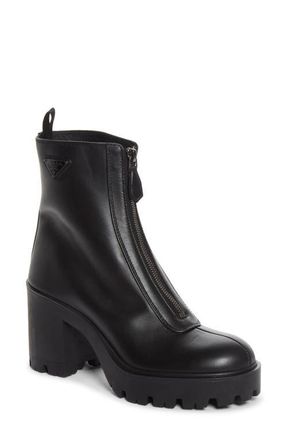Prada Lug Sole Zip Bootie in Nero at Nordstrom, Size 37.5