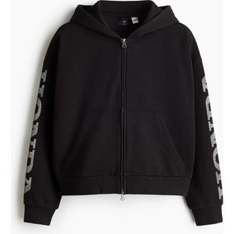 H&M Oversized Fit Printed Zip-through Hoodie in Black/honda at Nordstrom, Size Xx-Large