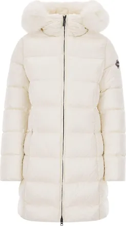 Colmar Cream Hooded Fur-Trimmed Long Down Coat