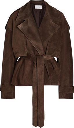ARMARIUM Flamina Belted Suede Trench Jacket - Brown - 44 (UK12 / M)