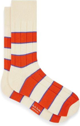 Paul Smith Stripe Rib Cotton Blend Dress Socks in Off White at Nordstrom