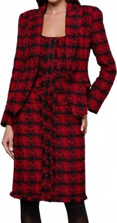 L'agence Kaisley Tweed Blazer In Red Black Houndstooth