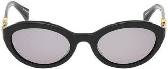 Rag & Bone 52mm Oval Sunglasses in Shiny Black /Smoke Lenses at Nordstrom