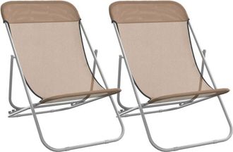 vidaXL Folding Beach Chairs 2 pcs Taupe Textilene&Powder-coated Steel Vidaxl