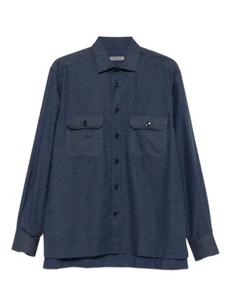 Corneliani long-sleeved pocket shirt - men - Cashmere/Cotton - 39 - Blue