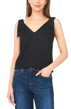 CeCe by Cynthia Steffe Bow Shoulder V-Neck Tank in Rich Black at Nordstrom, Size X-Large