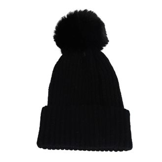 Generic Women Bobble Beanie Hat Fleece Lined Winter Hats with Pom Pom Soft Warm Cuff Thermal Knit Skull Cap for Ski Snowboard Outdoor Sports Cycling Black