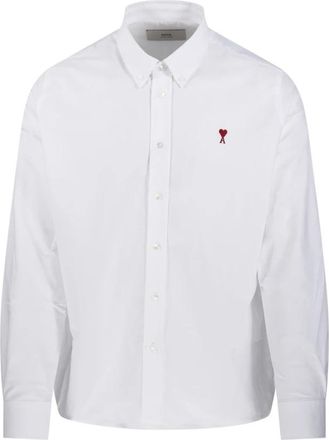 Ami Klassiek L/S Overhemd Button Down Kraag Met Geborduurde ADC - Heren - Casual Overhemden - Wit - S - Katoen - Overhemden