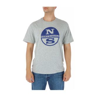 North Sails T-Shirts, male, Gray, M, Yellow Print Short Sleeve Round Neck T-shirt