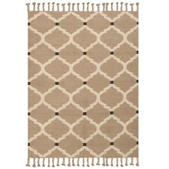 Beliani Alfombra De Yute Trenzado De Algod&oacute;n Natural De Estilo Boho Con Borlas De Dise&ntilde;o Geom&eacute;trico 160 X 230 Cm Beige Orencik