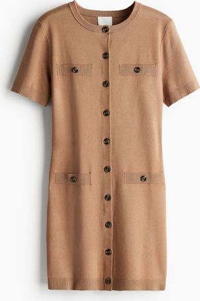 H&M Strickkleid mit Knopfleiste - Dunkelbeige