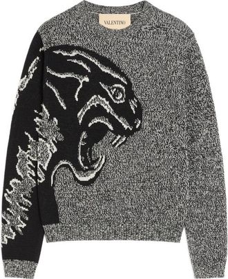 Valentino Cotton And Moulin&eacute; Wool Sweater With Panther Jacquard