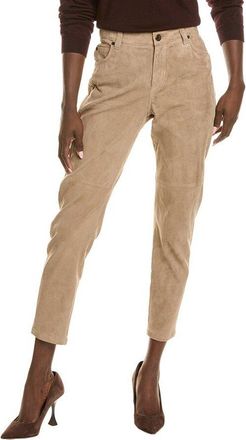 Brunello Cucinelli WomenS Almond Leather Cropped Pants, Size 6