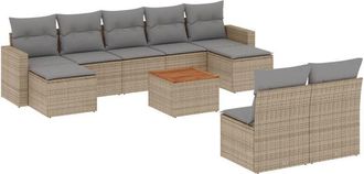 vidaXL Juego De Sof&aacute;s Jard&iacute;n Con Cojines Beige 10 Pzas Rat&aacute;n Sint&eacute;tico Vidaxl