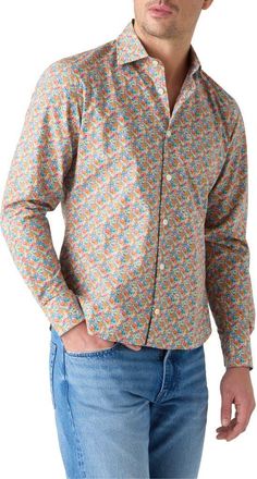 Robert Talbott Reynolds Printed Floral Shirt in Blue Multi at Nordstrom, Size X-Large - 35