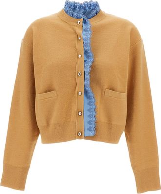 Paco Rabanne Beige Cashmere Knit Cardigan with Removable Satin Insert