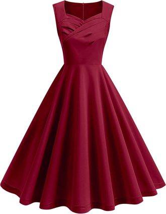 Generic Womens Sleeveless Cocktail Party Dress Fashion Elegant Solid Color Sleeveless Fit & Flare Dress Ladies Formal Gown Wedding Guest Evening Parties Vinta