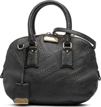 Burberry 2000-2017 Small Heritage Grain Check Embossed Orchard Bowling Bag satchel - Black