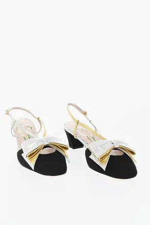 Valentino Fabric Slingbacks with Lam&eacute; Leather Bow 5cm Valentino