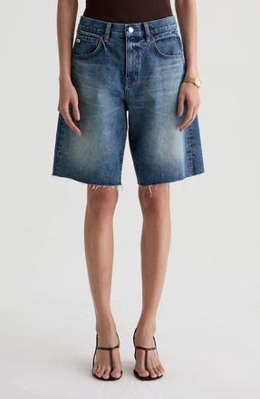 AG - Adriano Goldschmied Hattie Raw Hem High Waist Denim Barrel Shorts in Nostalgia at Nordstrom, Size 24