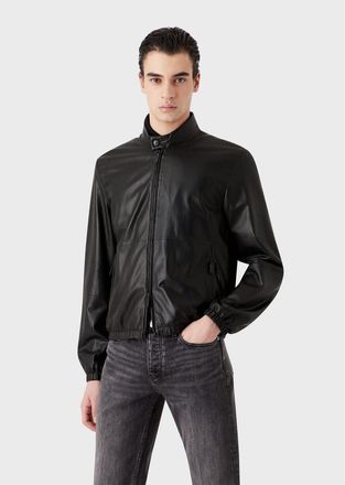 Emporio Armani Mens Bomber Jacket in Black Leather - Size X-Small