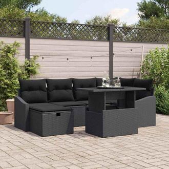 vidaXL Conjunto De Sof&aacute; De Jard&iacute;n 7 Pcs Negro Rat&aacute;n Sint&eacute;tico Vidaxl