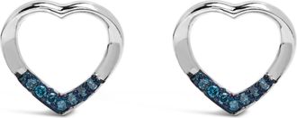 House of Brilliance 925 Sterling Silver Blue Diamond Accent Open Heart Stud Earrings