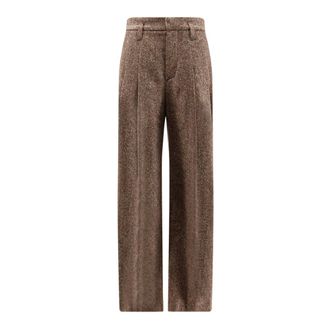 Brunello Cucinelli Monili Detail Wide-Leg Trousers - female - Brunello Cucinelli - Wide Trousers - Brown - M - Trousers