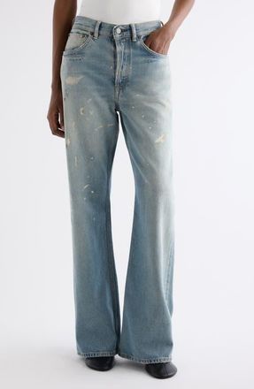 Acne Studios 2021F Trafalgar Paint Splatter Flare Jeans in Light Blue at Nordstrom, Size 26 X 30