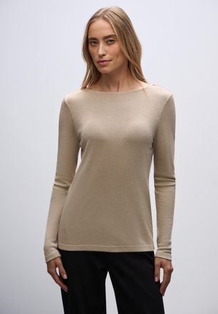 Street One Rundhalsshirt STREET ONE, Damen, Gr. 36, sanded beige, Jersey, Obermaterial: 82% Viskose, 10% metallisierte Fasern, 8% Polyamid, Glitzermuster, regula