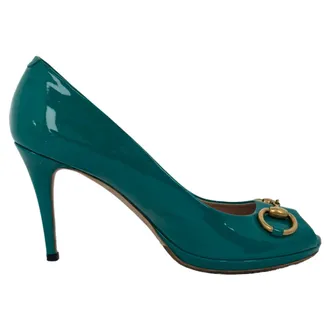 Gucci Gucci New Hollywood Horsebit Peep Toe Pumps in turquoise lakleer
