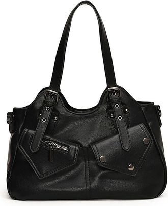 Generic Womens Vintage Shoulder Bag, Commuter Tote Bag with Zipper, PU Crossbody Bag, Adjustable Shoulder Strap, Multi Layer Storage, Suitable for Work (Black