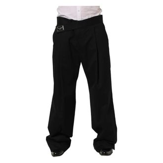 Dolce & Gabbana Wide Trousers, male, Black, Size: 2XL Straight-Leg Dress Trousers