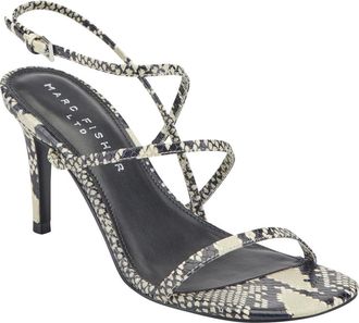 Marc Fisher Densi Snakeskin Embossed Strappy Sandal in Black/White Multi at Nordstrom, Size 7.5