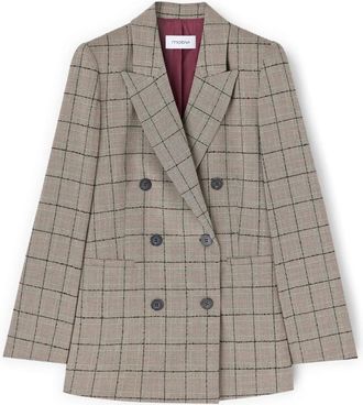 Motivi Gestructureerde Prince of Wales Check Blazer - Dames - Jassen - Grijs - Maat: L Acryl
