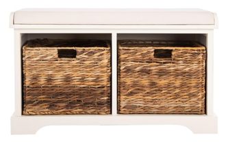 Safavieh Banco de madera blanco vintage
