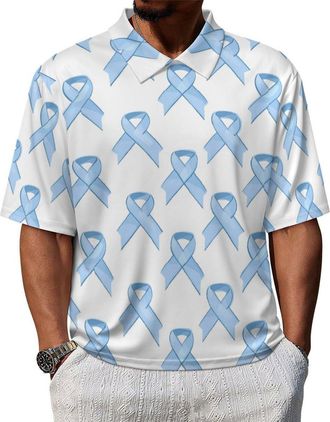Generic Prostate Cancer Awareness Blue Ribbons Golf Polo Shirts for Men Short Sleeve Tennis Shirt Casual Sport T-Shirts XL
