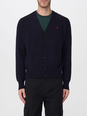 Ami Cardigan in lana con scollo a V e logo ricamato a contrasto