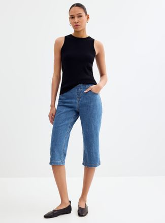 Hue Womens Side slit stretch denim capri legging