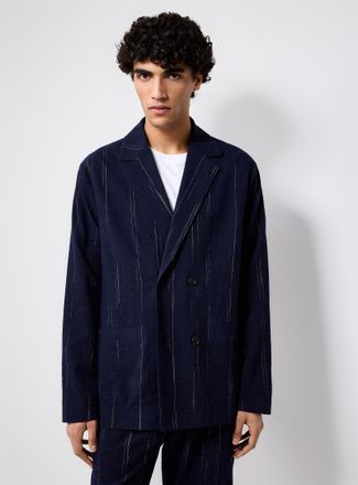 Rue De Tokyo Mens Irregular stripe seersucker jacket