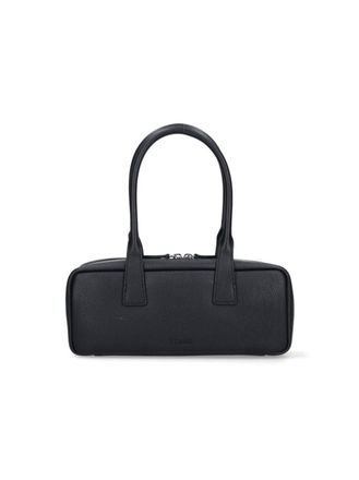 Staud Textured Black Leather Shoulder Bag With Dual Zip Closure